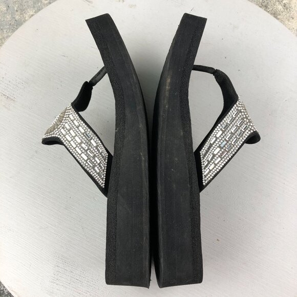Skechers Women's Size 9 Vinyasa Black Silver Platform Rhinestone Sandals 31618 - Picture 8 of 14